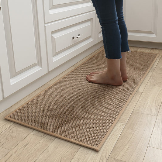 Linen Weave Kitchen Floor Anti-slip Washed Rug